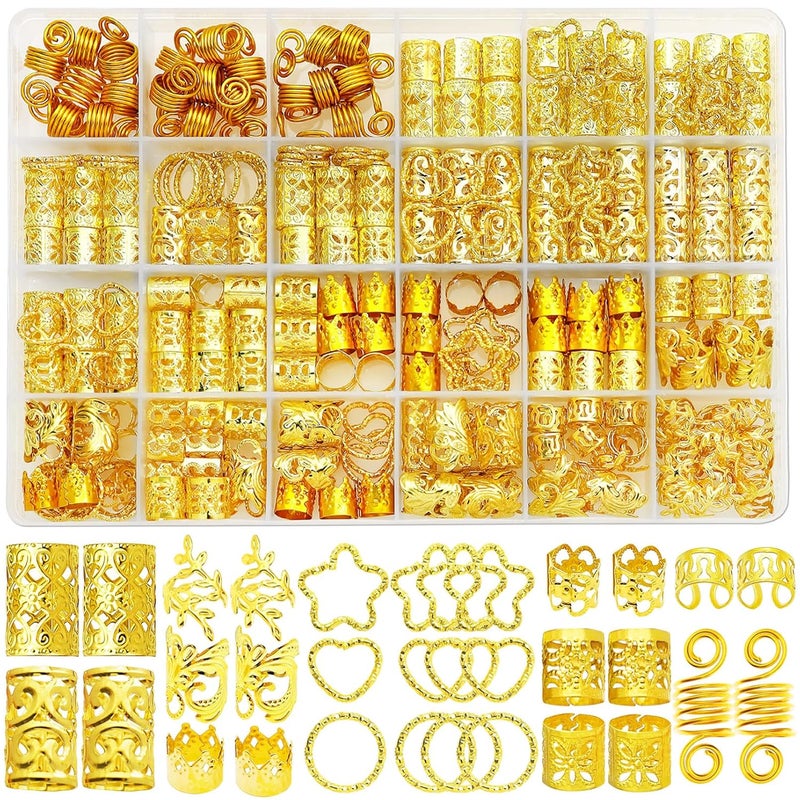 Fscwlmon 260 Pcs Hair Jewelry for Braids,Hair Beads Accessories for Dreadlock,Metal Hair Clips Cuffs Rings,Loc Rave Hair Charm Decorations Adjustable Kits for Men Women Golden - Image 1